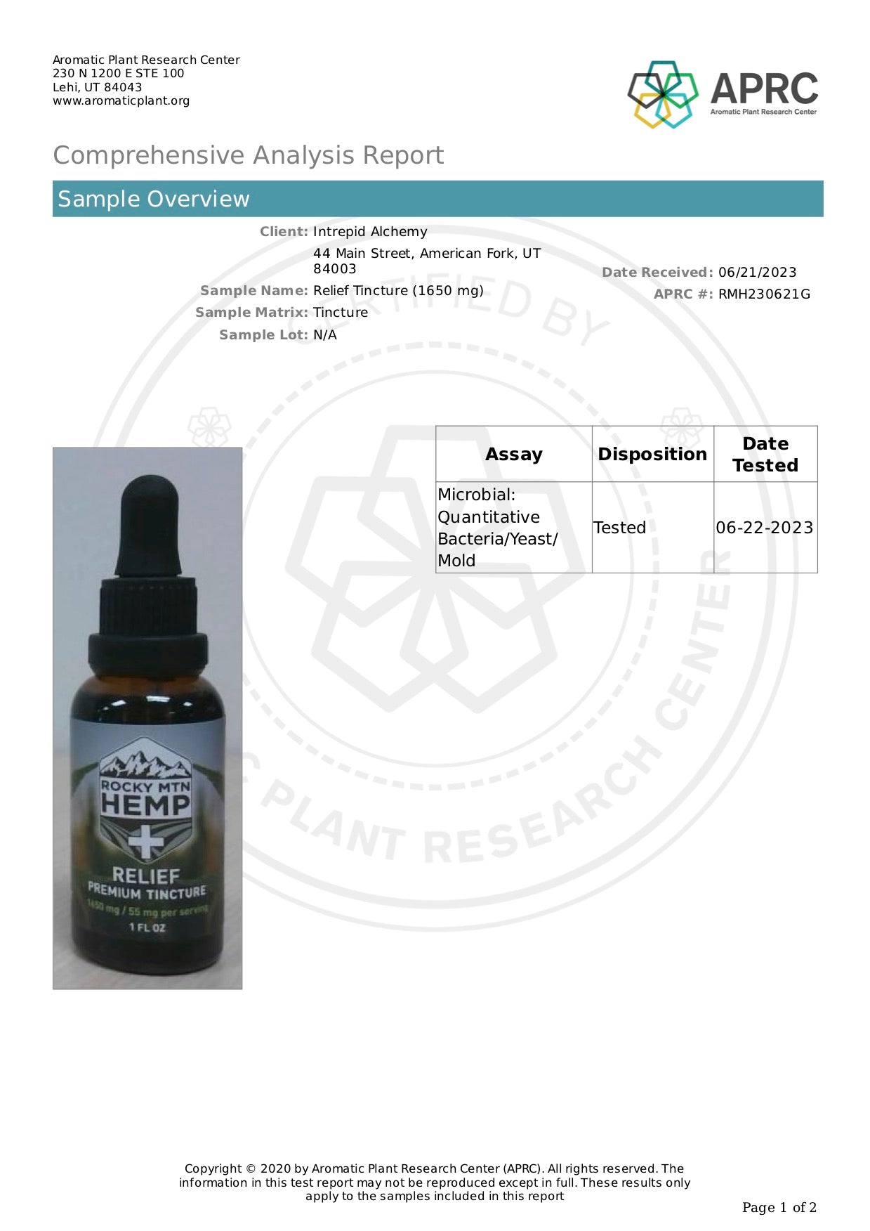 Relief CBD Oil 1650 mg/ 55 mg per 1 serving Broad Spectrum Hemp Plus CBG