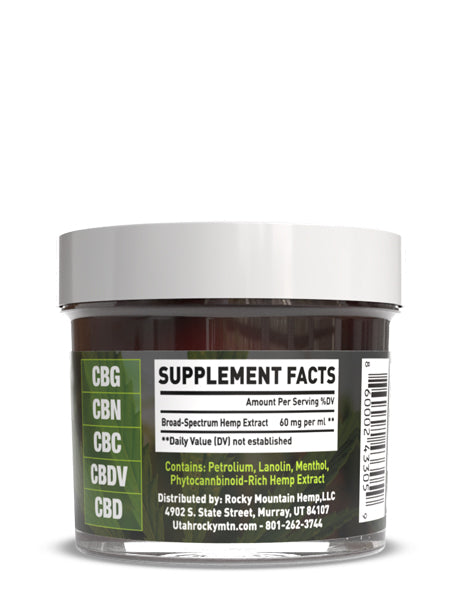 CBD Salve - Premium Broad Spectrum 60 mg per ml 1 oz container Sport Rub