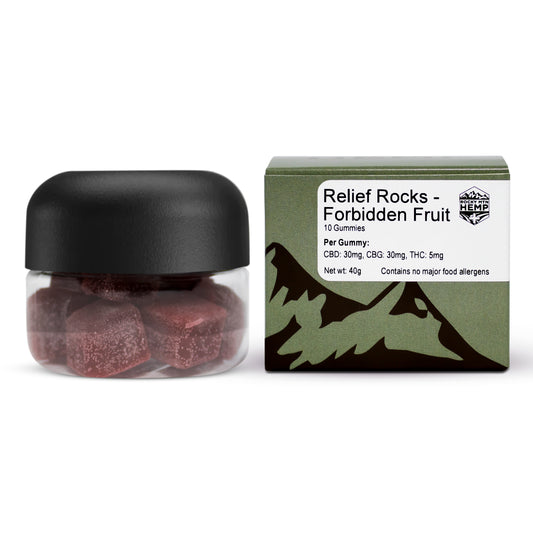 Relief Rocks – Forbidden Fruit 10 gummies CBG: 30 mg, CBD: 30 mg, THC: 5 mg