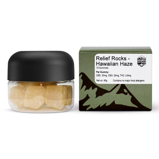 Relief Rocks - Hawaiian Haze 10 gummies CBG: 32 mg, CBD: 33 mg, THC: 5,6 mg